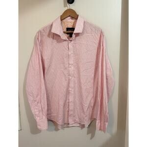 Egara Shirt Men XL Pink Orange Modern Fit Stretch Flip Cuff Button Down